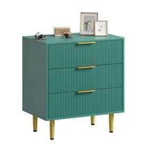 Kommode mit 3 Schubladen, moderne, natürliche, geriffelte Kommode für das Schlafzimmer, Nachttisch aus Holz mit Metallgriffen und -füßen für Wohnzimmer, Eingangsbereich, Wohnung