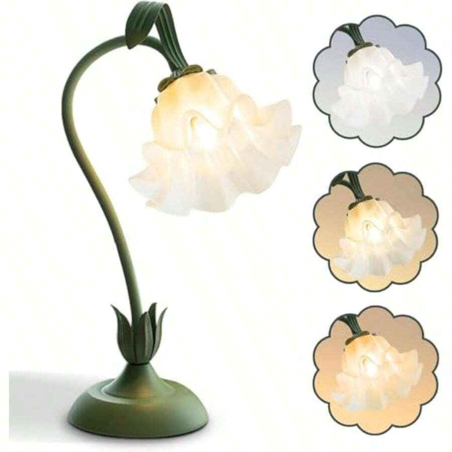 Flower Table LampLED Reading Light Bedside Vintage Flower Night Light 3 Colors Modes Kawaii Bedside Lamps Decor Living Room Bedroom Room Lighting Table Lamps Home Decoration - como en la foto - Ver 1