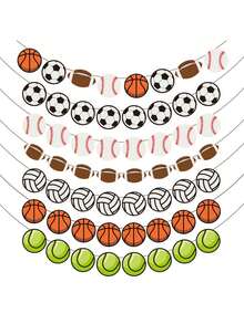Sports Theme Decorative Paper Pull Flags, Football/Basketball/Baseball/Tennis/Volleyball Banners, Birthday Party Small & Large Insert Card Set, Team Gathering Atmosphere Scene Decoration Accessories, Suitable For Sports Fan Holiday Birthday Party Background Decoration Set