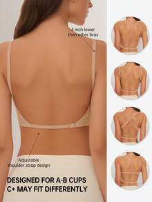 Women's Seamless Backless Strapless Bra - Lightweight & Breathable Thin Cup, Adjustable & Convertible Shoulder Straps, Light Support (Ideal For A/B Cup) - Wedding, Formal Dress, Camisole Underwear,Summer Wear,Bridallingerie