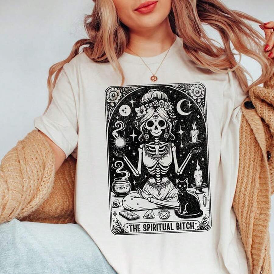 Sudadera Con La Rta Del Tarot De La Perra Espiritual, Suéter Drtido Con La Rta Del Tarot, Mia De La Bruja Espiritual, Mia Del Tarot De Esqueleto Feino, Suéter Drtido Con La Bruja.JPG220g T-Shirt Minimalist Cotton T-Shirt - Timeless UniS-Ex DesignSuitable For All People, Whether WoM-En Or M-Enhigh-Quality Durable Fabric Suitable For All Seans,Ft To The Touch But Built To LastBreathabletops WoM.En Fall OutfiT.S For WoM.En VaC.Ation OutfiT.S WoM.En Halloween Costume - 白色 - 查看 1