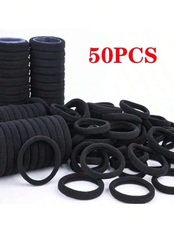 50/100 Black And Colorful High Elasticity Hair Bands, Simple And Seamless Rubber Bands, Suitable For Tying Ponytails, Solid Color High Elasticity Hair Bands, Comfortable And Durable, Essential For Home And Travel