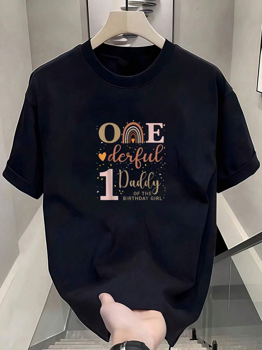 Camiseta bohoíris neutra para el primer cumpleaños de papá: ¡maravillosa! Camiseta de manga corta de algodón de 220 g, impresión por una cara - Negro - Ver 1