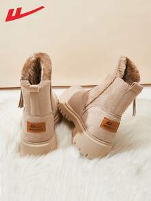 WARRIOR 1 Pair Women's Daily Winter Warm Snow Boots Short Boots Round Toe Lightweight Non-Slip High-Top Flat Casual Boots - Beige - View 11