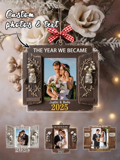 Personalized The Year We Became Mr And Mrs 2025 Acrylic Ornament,Custom Name Photo Picture,Mr And Mrs Acrylic Hanging Ornament Engagement Wedding Bridal Gifts For Newlywed Couple Bride And Groom