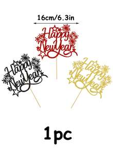 1 pieza Decoración para pastel de Año Nuevo con fuegos artificiales brillantes en dorado, rojo y negro, para celebración de Año Nuevo, reuniones, fiestas con amigos, decoración de postres