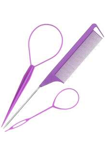 Hair Styling Tool Set - 3 Pcs French Braid Tool, Rat Tail Comb, And Metal Braiding Pin In - Multicolor - View 3