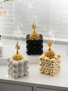 1 pieza Soporte de vela en forma de cubo geométrico de resina en color dorado/blanco/negro, decoración del hogar creativa, regalo del Día de San Valentín - Multicolor - Ver 4