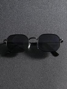 1 par de gafas de sol con marco de metal y bordes geométricos personalizados para hombres, adecuadas para exteriores, viajes, transporte y protección solar - negro gris - Ver 2