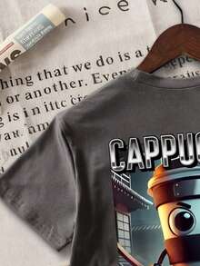 Young Boy Cartoon Print Short Sleeve T-Shirt - Dark Grey - View 6