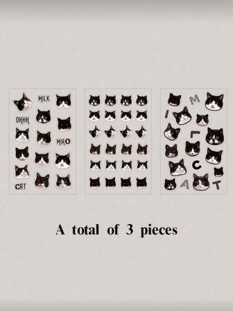 3 件/套可爱卡通猫咪贴纸，适合装饰手机、电脑等。