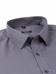 Men's Microelastic Dress Shirt For Work And Everyday Wear - Dark Grey - View 4