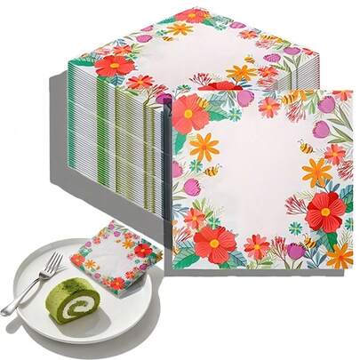 20-Pack Floral-Themed Patterned Tissues, Disposable Spring Tissues, 2-Ply, Perfect For Birthday Parties, Garden Gatherings, And Wedding Decorations. Festive Party Supplies, Table Decorations (Colorful Floral Patterns).