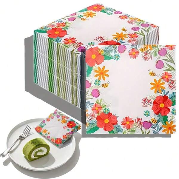 20-Pack Floral-Themed Patterned Tissues, Disposable Spring Tissues, 2-Ply, Perfect For Birthday Parties, Garden Gatherings, And Wedding Decorations. Festive Party Supplies, Table Decorations (Colorful Floral Patterns).