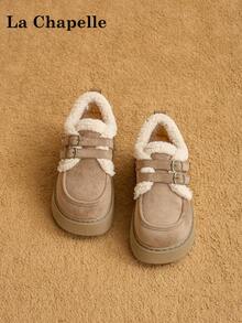 1 Pair La Chapelle Women's Casual Soft Bottom Flat Shoes, Round Toe Low Heel Outdoor Commuting Shoes, Elegant Soft Sole Hiking Suitable For Students Graduation Photos, Low-Top Leather Warm Shoes