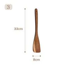 1pc Wooden Kitchen Long Handle Spatula, South American Chicken Wing Shaped Wood Non-Stick Wok Spatula, Kitchen Utensil With Hanging Design - Coffee Brown - View 9