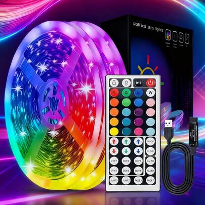 1 dải đèn LED điều khiển từ xa 44 phím, thích hợp cho phòng ngủ, phòng khách, trang trí nhà cửa, đèn tiệc, màu sắc và chế độ có thể điều chỉnh, đèn LED dải RGB 44 phím điều khiển đèn ngủ, phòng khách, nhà bếp, tiệc Giáng sinh, lễ hội tiệc Halloween, phòng ngủ đèn ngủ nhỏ, dải đèn LED USB đèn LED dải LED linh hoạt 1m/2m/3m/5m cho TV, máy tính, đèn nền tủ