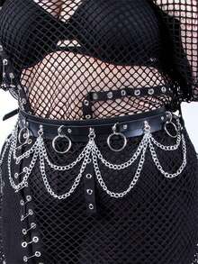 Waist Chain Belt,Casual Gothic Jewelry Body Chain,Adjustable Waist Belt For Party Cosplay,Silver Chain Leather Belt