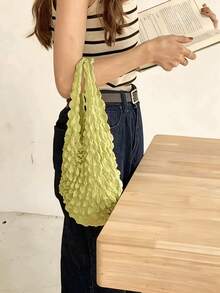 女士可扩展手提袋，弹力购物手提包，大容量可重复使用购物袋，弹性便携，适合居家、旅行和购物，多种颜色可选，可折叠购物袋，旅行必备菠萝袋，防皱气泡袋，适合旅行、露营、户外、海滩、夏季度假 - 彩色 - 查看 5