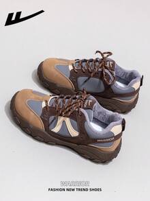 1 Pair WARRIOR Women's Thick Sole Lace-Up Soft Bottom Casual Shoes, Low-Top Outdoor Flat Shoes, Round Toe Low Heel Non-Slip Solid Color Elegant Soft Bottom Hiking Shoes, Suitable For Students, Graduation Photos, Flat Shoes, Low-Top Leather Sports Skateboard Shoes