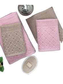 4 Pcs Towel Sets 2 Pcs 70x140 Cm And 2 Pcs 50x90cm Towels 100% Cotton Made In Turkey - Pink - View 1