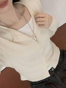2025 Spring/Autumn Casual Versatile Women Button-Up Cardigan Sweater - Apricot - View 3