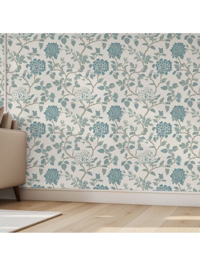 Roll Blauw Bloemen Self Adhesive Wallpaper, Vintage European Botanical Peel Stick Bohemian Aesthetic Home Sticker, Waterproof, Removable, Easy To Cut Install, Living Room, Bedroom, Fireplace, Kitchen, Entryway, Furniture Renovation Like Cabinets, Tables, Vanities, Dressers view 9