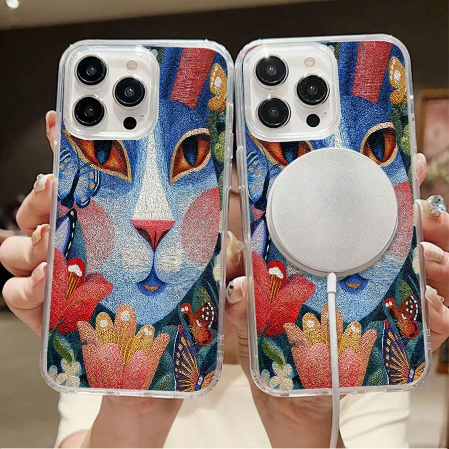 Blue Cat Face A Delicate And A Delicate And Elegant Design Phone Case Made Of TPU Material Shockproof Beautiful Cute Compatible With IPhone 16 15 14 13 1217 Pro Max Gift For Birthday, Mother, Family, Friends, Boyfriend, Girlfriend - Clear - View 1