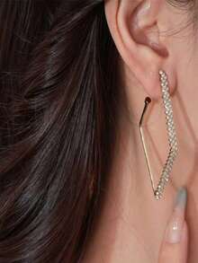 1 Pair Elegant Geometric Diamond Shaped Metal Earrings, Fashionable And Versatile For Women Valentine's Day Accessories - Multicolor - View 3