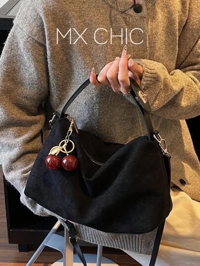 1pc Women's New Crescent Moon Handbag, Fashionable Minimalist Suede Tote Bag, Suitable For Dates, Gifts, Commuting, Shopping In Autumn/Winter