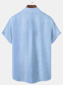 Vintage Casual Basic Plus Size Button Pocket Short Sleeve Shirt