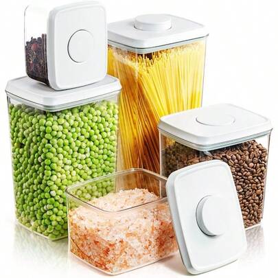 Pop Up Lid Food Storage Containers Clear Storage Containers For Pantry Airtight Kitchen Containers Storage Set - 5 Pack For Cereal Flour And Sugar 3.5Qt 2.9Qt 2.1Qt 1.3Qt 0.6Qt