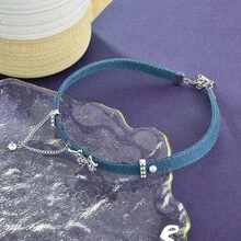 Butterfly Tassel Denim Series High-End Heart Choker Necklace Retro Blue Collar Chain - Denim Picture Color - View 6