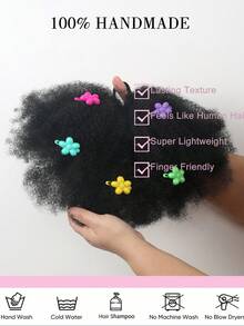 1 kẹp tóc hoa cho bé búi tóc Afro phồng mềm mại Marley Kinky cho bé gái kèm thun co giãn - màu đen - Xem 6