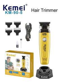 Kemei 115,000转/分钟高速可充电理发器，USB充电，专业理发器KM-90-4，配备0毫米零间隙可调刀片和充电底座，理发师修剪器KM-90-5，高品质往复式电动剃须刀，男士圣诞节和新年礼物KM-2028 - 金色 - 查看 15