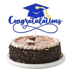 Congratulations 2025 Graduation Cake Topper,Congrats Grad Cake Decor - 2025 High Schoolsss/College/Senior Graduation Party Decorations Supplies (Dark Blue Gold){Inchcolor_nameinch:InchDarkBlueGoldinch} - 深藍色金色 - 查看 1