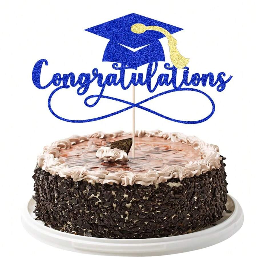 Congratulations 2025 Graduation Cake Topper,Congrats Grad Cake Decor - 2025 High Schoolsss/College/Senior Graduation Party Decorations Supplies (Dark Blue Gold){Inchcolor_nameinch:InchDarkBlueGoldinch} - 深藍色金色 - 查看 1