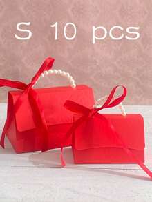 10个装时尚压纹礼品盒，黑白款式，配缎带和仿珍珠手柄，多种尺寸可选，适用于各种场合。凸版印刷花卉糖果盒，迷你包装袋，纸盒，礼品套装盒，小礼品袋，婚礼回礼，派对装饰。