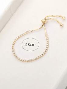 1件时尚简约水钻可调节拉环手链，适合女性日常、节日和派对佩戴 - 金黃色 - 查看 4