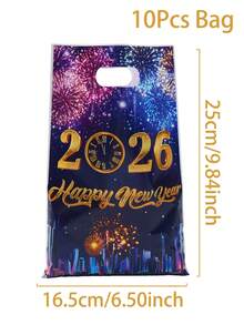 50个新年快乐礼品袋，彩色烟花时钟图案礼品包装袋，新年派对回礼袋，2026新年装饰，新年小礼品袋，新年购物袋，新年厨房包装用品，新年家居收纳袋，新年家居用品袋，新年房间装饰，派对回礼 - 新年煙火時鐘 - 查看 15