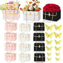 24pcs Flower Gift Bag Set, Including 12pcs Flower Box And 12pcs 3D Butterfly Decor, Multi-Functional Flower Box Portable Handbag Suitable For Bouquets, Great For Party, Mother's Day, Wedding, Birthday, Graduation, Valentine's Day And More - Multicolor - View 12