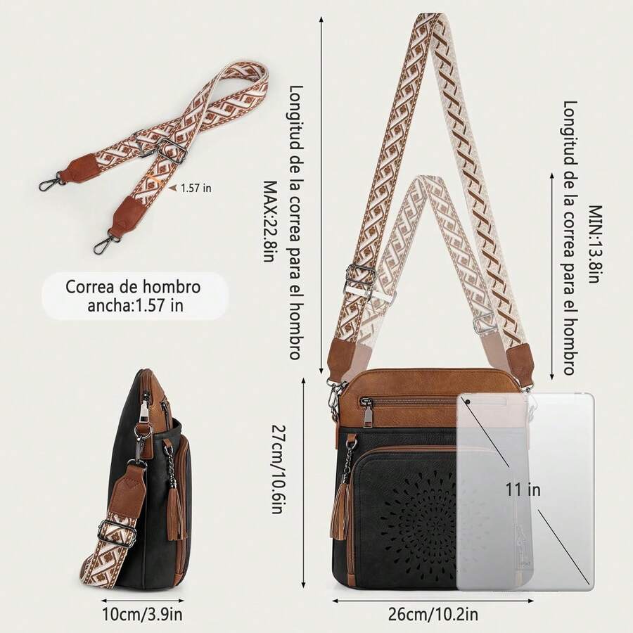 RAINSMORE Bolsa Crossbody Mujer, Bolsas Bandolera de Impermeable Cuero, Bolso Crossbody para Mujer diario, viajes, trabajo - Marrón - Ver 1