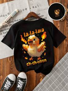 小男孩卡通印花短袖T恤 - 黑色 - 查看 3