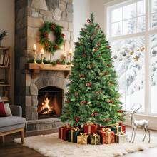 1.8 m Verde Árbol de Navidad Artificial Iluminado con Luces Cálidas Ramas Gruesas de PE y PVC Resistente al Fuego para Decoración de Casa Oficina Fiesta - Verde - Ver 5