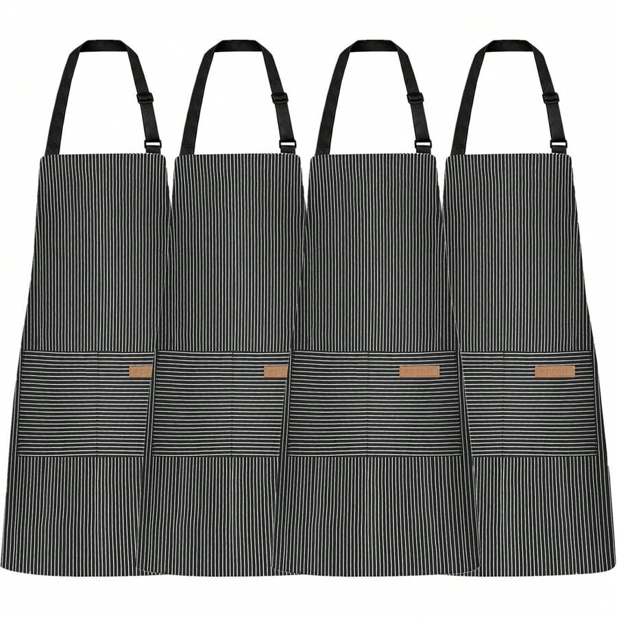 4 Piezas Delantales para Mujeres Hombres Barbacoa Chef Cocina Delantal de Cocina Ajustable con Bolsillos para Parrilla Unisex Hornear Pintura Arte Estilista Lavavajillas - Rosa - Ver 1