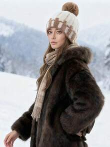 冬季时尚撞色针织帽，女士骑行耳罩帽，防风保暖加厚针织帽 - 彩色 - 查看 3