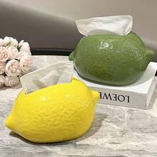 1pc Creative Realistic Ceramic Lemon Tissue Box | Nordic Style Vivid Fruit Texture 3D Lifelike Tissue Paper Holder, Home Decor, Housewarming Gift, Suitable For All Seasons - Multicolor - View 4