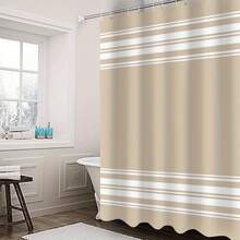 1pc Modern Striped Shower Curtain - Durable Polyester Fabric, Machine Washable With Hooks Included, Beige & White Stripes For All-Season Bathroom Decor, Contemporary Home Aesthetic - ngẫu nhiên - Xem 7