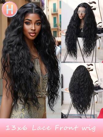 Gifts For Women Christmas Decorations Christmas Gifts Costume Wig (Orange/Black Color )13X6 Lace Front Wigs With Baby Hair Synthetic Fiber Imported From Japan 30 Inch Water Wave Extra Long Wigs Synthetic Fiber Heat-Resistant Wig Elastic Mesh Cap Suitable For All People Daily Gatherings, High-Quality Women's Natural And Beautiful Synthetic Soft Fake Fiber Hair Christmas