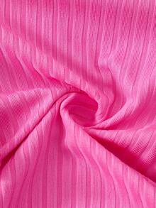 女童长袖圆领荷叶边罗纹撞色网纱连衣裙，甜美可爱，适合秋冬季节穿着。 - 玫紅色 - 查看 10